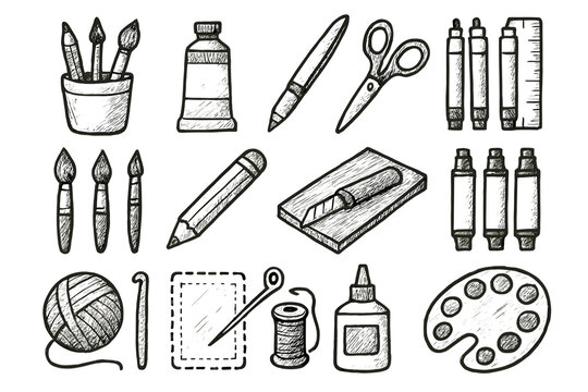 Vector icons craft palette hobby tools color artistic pencil markers icon brushes