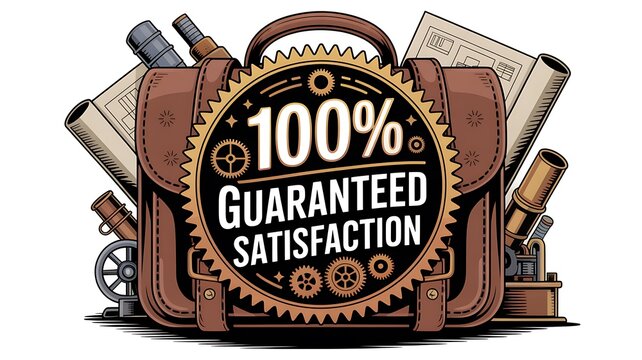 100% guaranteed satisfaction steampunk briefcase illustration
