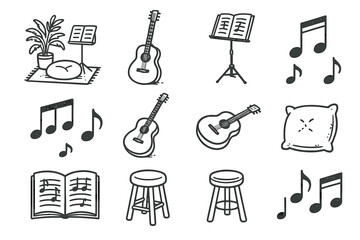 Notes peaceful setup pillow vector stool icon guitar icons music stand practice