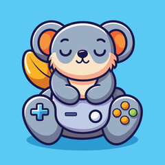 Obraz premium Cute cartoon koala bear playing video games with a game controller