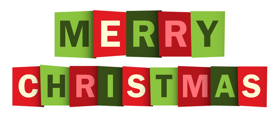 MERRY CHRISTMAS red and green typography banner on transparent background