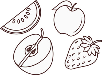 Simple round fruit icon pack, minimal outline silhouettes.y