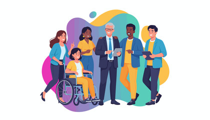 Inclusive and diverse team collaborating happily Equality in the workplace concept