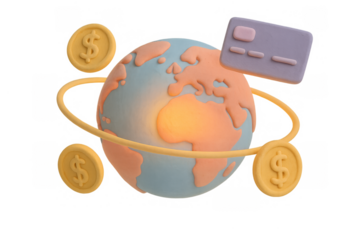 3d globe with currency symbols and credit card illustrating global finance