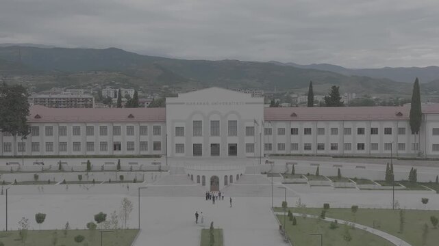 Azerbaijan Drone Shot of the New Karabakh University Building and Mountains