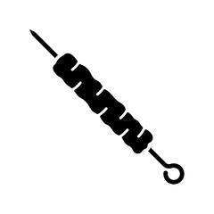 Shashlik on a skewer icon. Black silhouette. Side view. Vector simple flat graphic illustration. Isolated object on a white background.