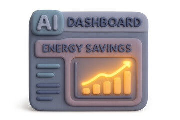 Ai dashboard for energy savings with neon graph highlighted on 3d panel