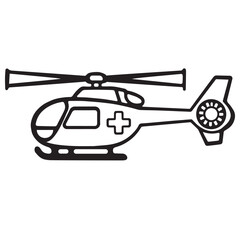 An outline illustration of a medical helicopter, isolated on a, symbolizing air ambulance and emergency services