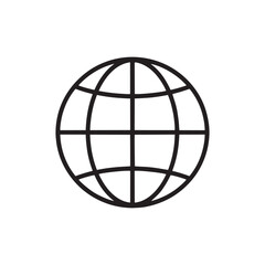 Simple black line art icon of a globe, representing the world or internet, isolated on a