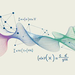 Abstract geometric lines and mathematical equations in vibrant rgb colors
