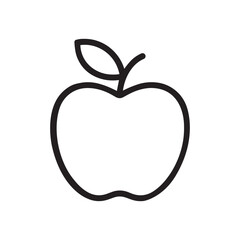 Simple black line art icon of a red apple with a leaf and stem