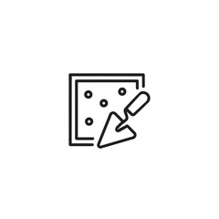 Simple black line art icon of a trowel spreading material on a surface