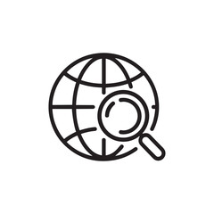 Global search icon with magnifying glass over planet earth