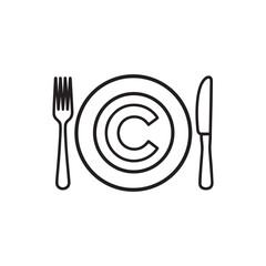 Copyright symbol on a plate with fork and knife