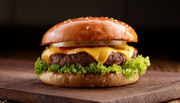 juicy cheeseburger gourmet burger with melted cheese and lettuce on a toasted bun