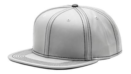 A silver flat brim baseball cap