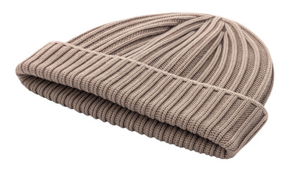 A beige knitted beanie hat