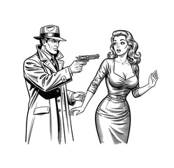 Detective and Woman in Noir Scene