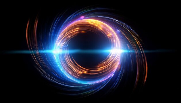 abstract light circle with vibrant glowing trails in a dark background creating a mesmerizing visual effect with dynamic motion and energy representation