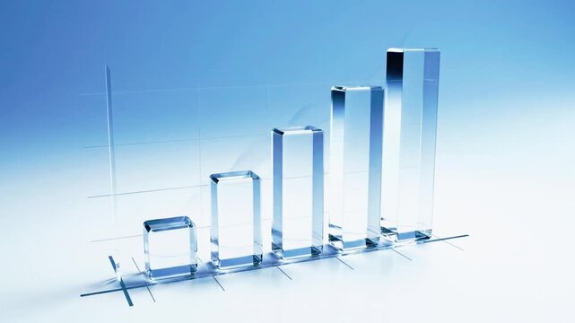 Dynamic glass bar chart representing business growth and financial success with a striking vertical indicator against a clean, modern backdrop suggesting forward momentum and achievement