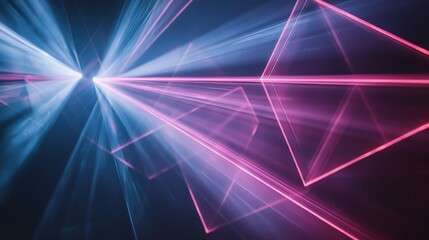 Laser beam modulation creating radiant blue pink geometric light interference patterns with starburst diffraction triangular prismatic formations abstract optics display