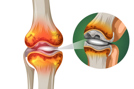 Human knee joint, showing bone structure and cartilage detail, cutout, PNG isolated on white or transparent background