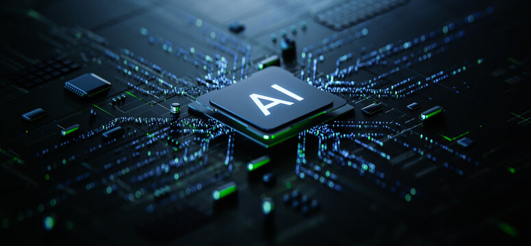 Artificial intelligence concept with digital brain, neural network connections, and futuristic technology interface.