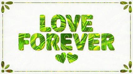Colorful love forever design with vibrant green patterns for digital screensaver display