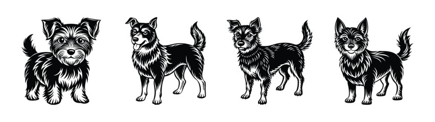 Four dog breeds illustration black and white vector art pet animal canine drawing graphic design dogs