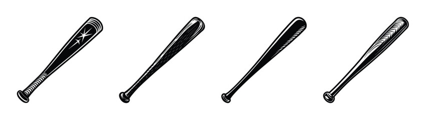 Collection of baseball bats vector illustration for sports equipment and game design projects use