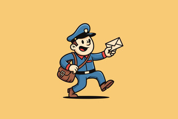 Cheerful cartoon postman delivering mail with a smile and a lett