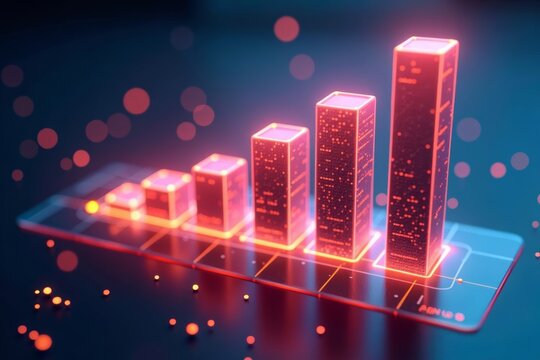 Title: Advanced Holographic Sales Growth Chart with Accelerating 3D Bar Graph Display