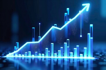 Futuristic 3D Bar Graph Displaying Rapid Sales Growth through Holographic Technology