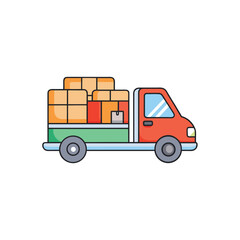 Delivery truck carrying packages flat colorful vector icon on white background