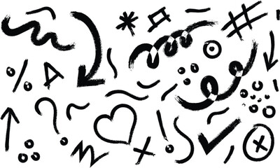 abstract black and white drawing featuring various symbols doodles and expressive line art elements