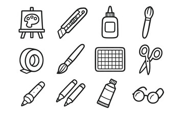 Mat craft paint vector glue icon home tools brush scissors art cutting