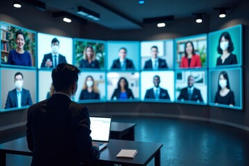 A Virtual Reality Holographic Conference Call featuring Digital Avatars in a Futuristic Setting