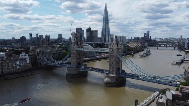 Aerial view of the tower bridge in London, England