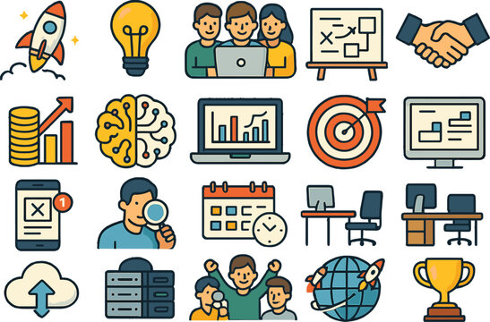 Business and Startup Icons – Innovation, Growth and Teamwork Vector Set - Powered by Adobe