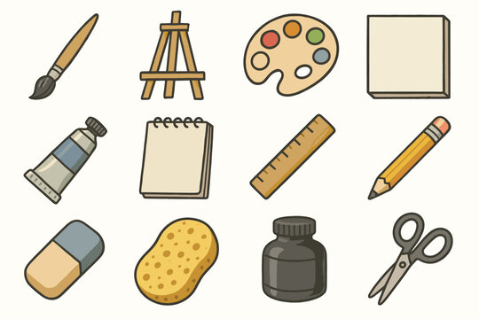 Vector paint paintbrush icon tools eraser scissors canvas icons ink sponge sketchbook