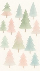 Pastel watercolor trees pattern mobile wallpaper