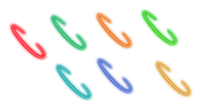 Vibrant neon curved shapes in a spectrum of bright colors against a dark background