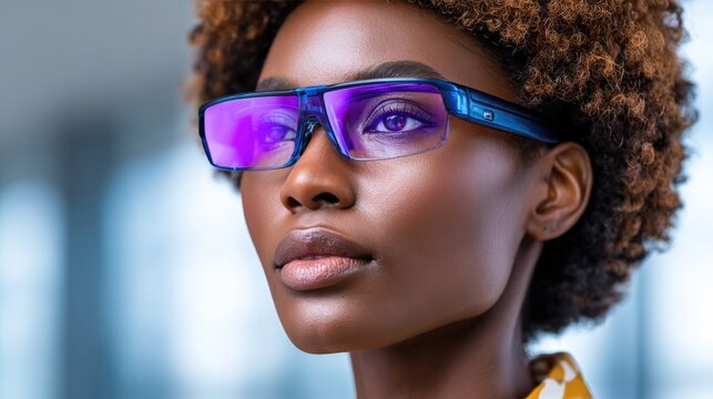 Portrait Person Transparent AR Glasses Serene Digital Connection - Powered by Adobe