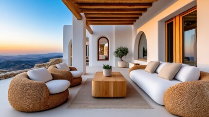 Obraz premium Outdoor Terrace Organic Furniture Sustainable Luxury Stock Image