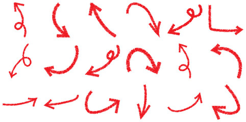 Collection of red hand drawn arrows pointing in different directions