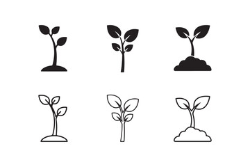 Sapling Vector Set Outline and Silhouette Design