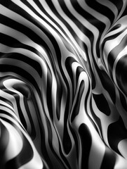 Black and white wavy striped abstract pattern with flowing curves