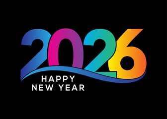 Happy new year 2026 text design for brochure design template card banner vector illustration.