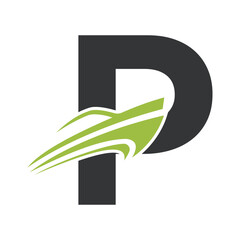 Initial Speed boat Logo combine with letter P vector template