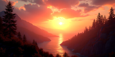 sunset in the mountains